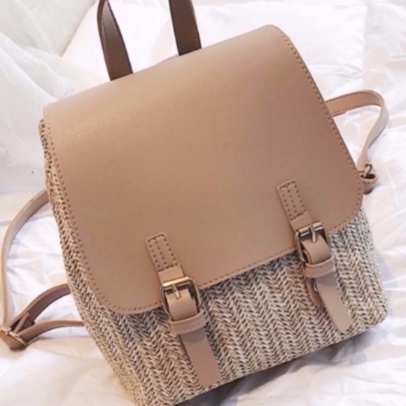 Khaki Vegan Leather Buckle Detail Zipper Mini Backpack main image 4